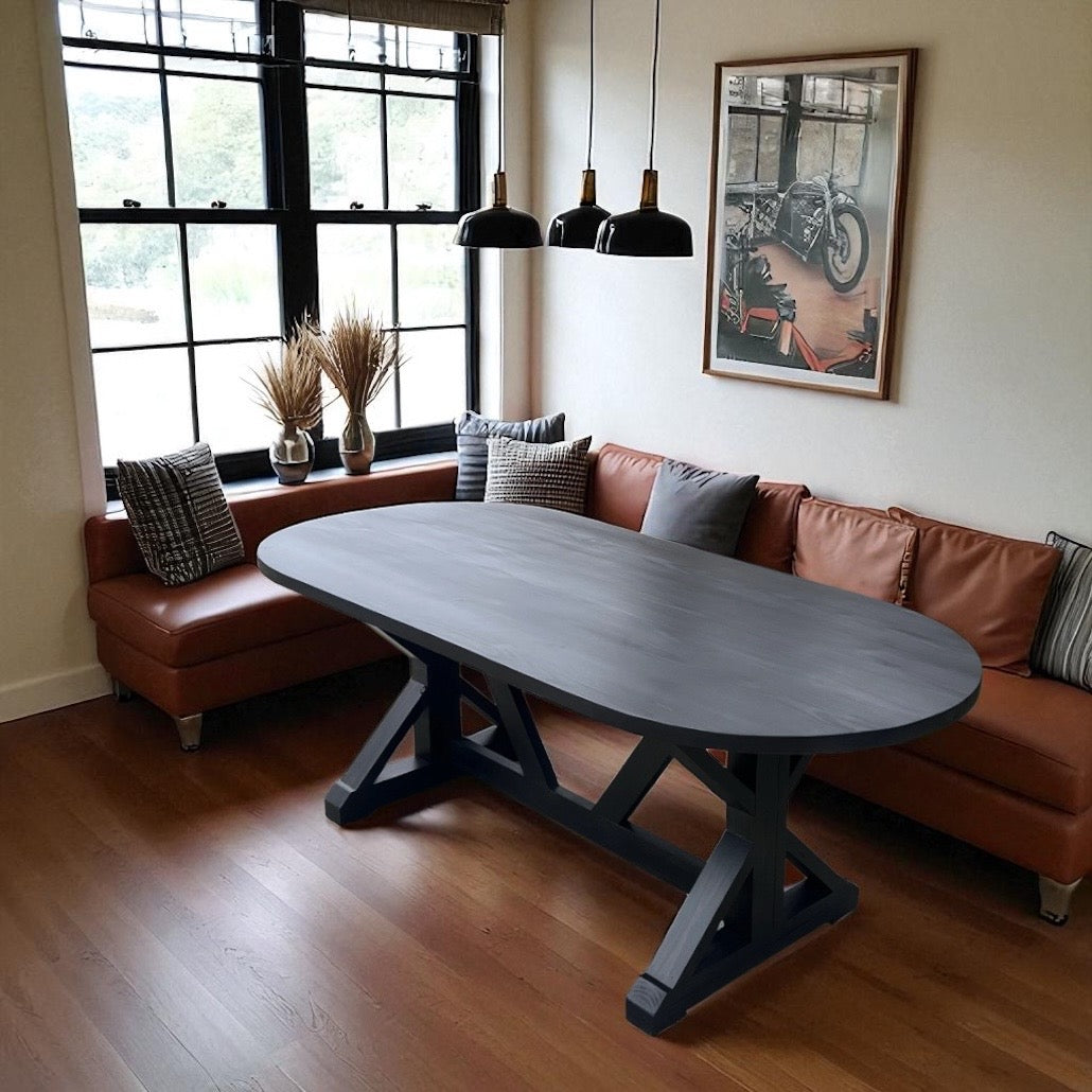 Belle Farmhouse Trestle Oval Dining Table - Handcrafted Solid Wood Dining Table