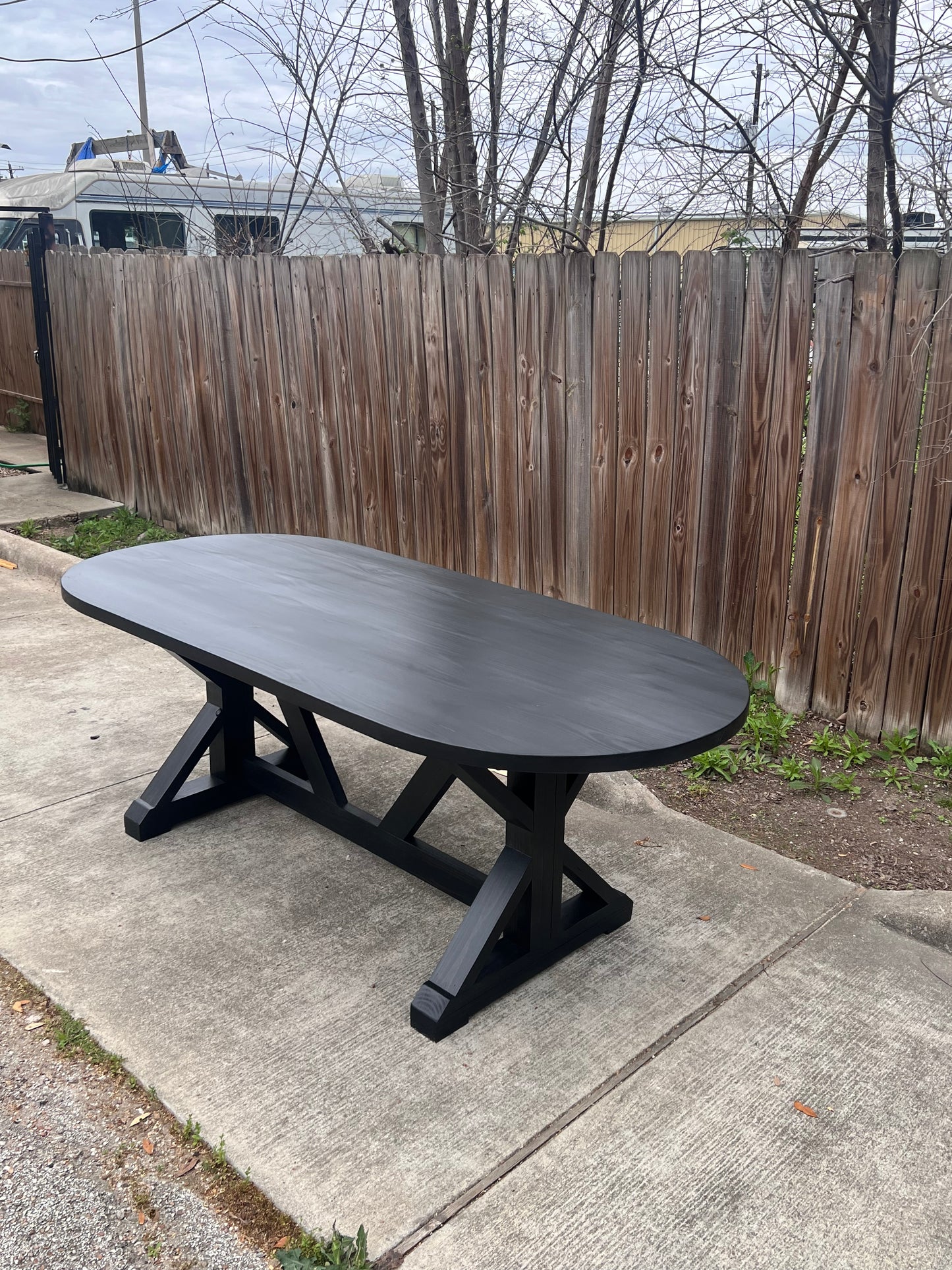 Belle Farmhouse Trestle Oval Dining Table - Handcrafted Solid Wood Dining Table image 1