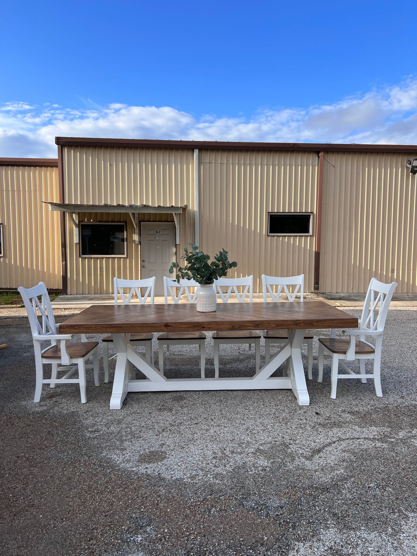 Della Herringbone Top Pattern Dining Table Set - Bench & Chairs Set - Handcrafted Solid Wood