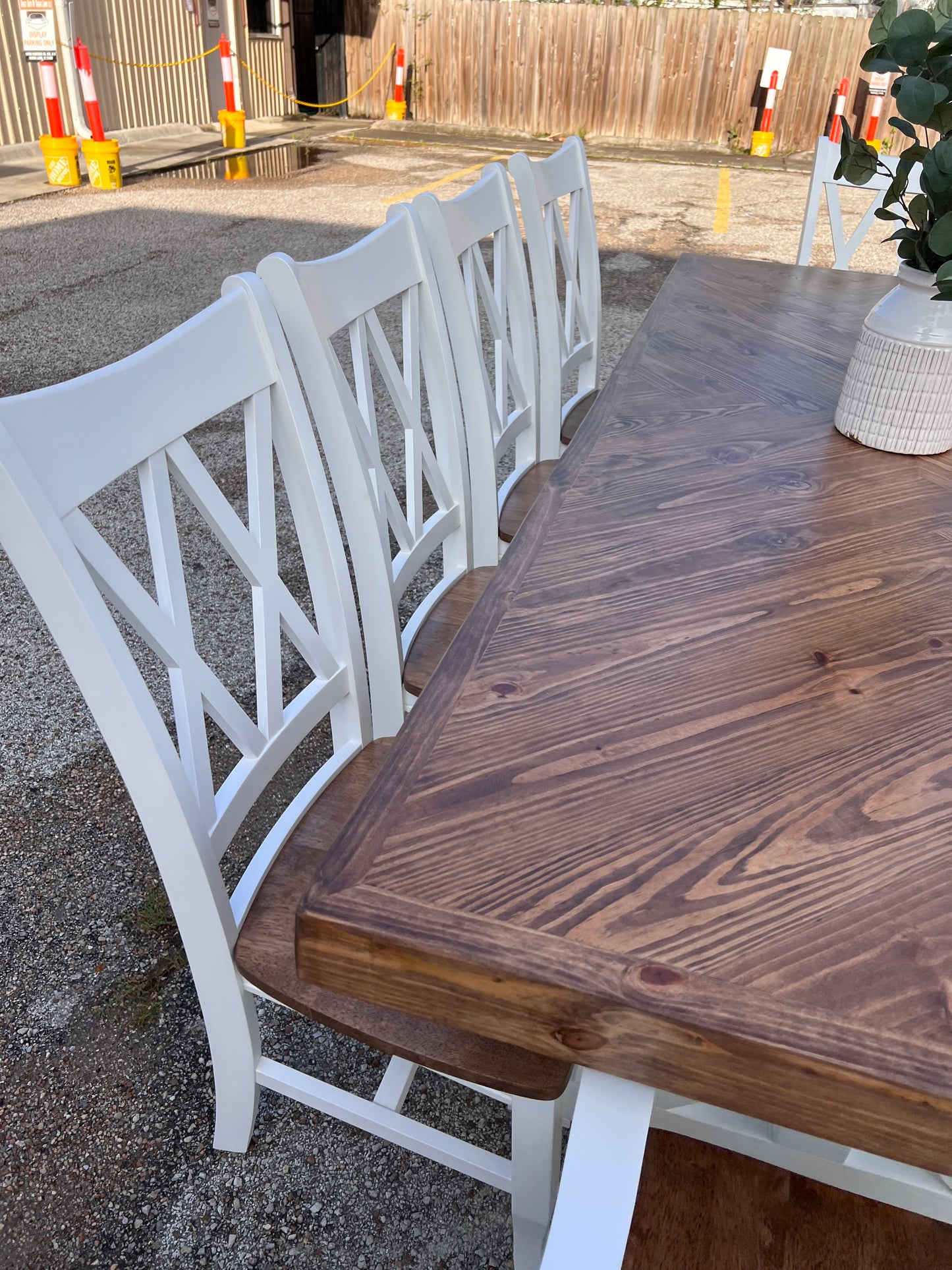 Della Herringbone Top Pattern Dining Table Set - Bench & Chairs Set - Handcrafted Solid Wood
