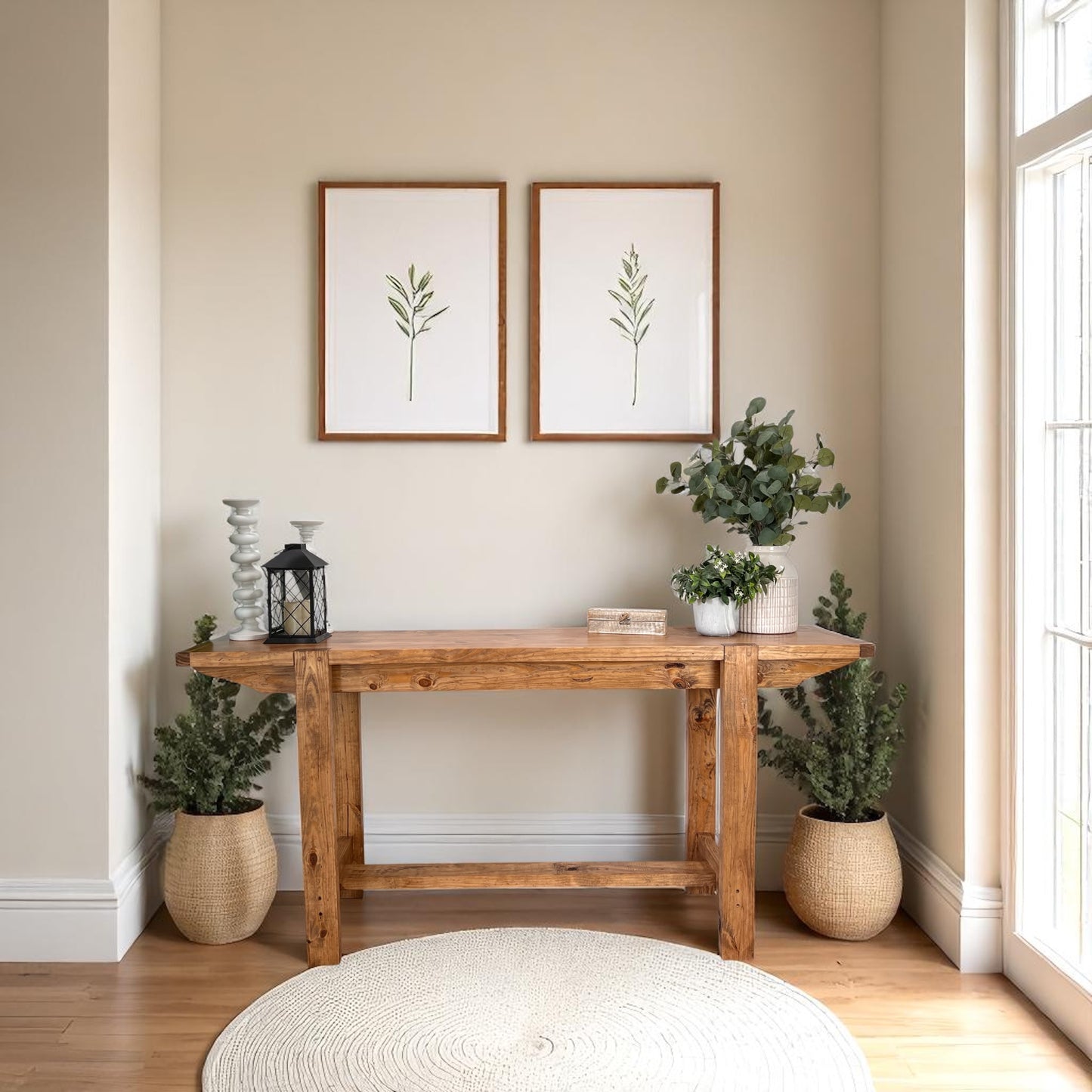 Noah Console Table – Solid Wood Farmhouse Entry Table | Handcrafted Rustic Console | Custom Size Narrow Hall Table