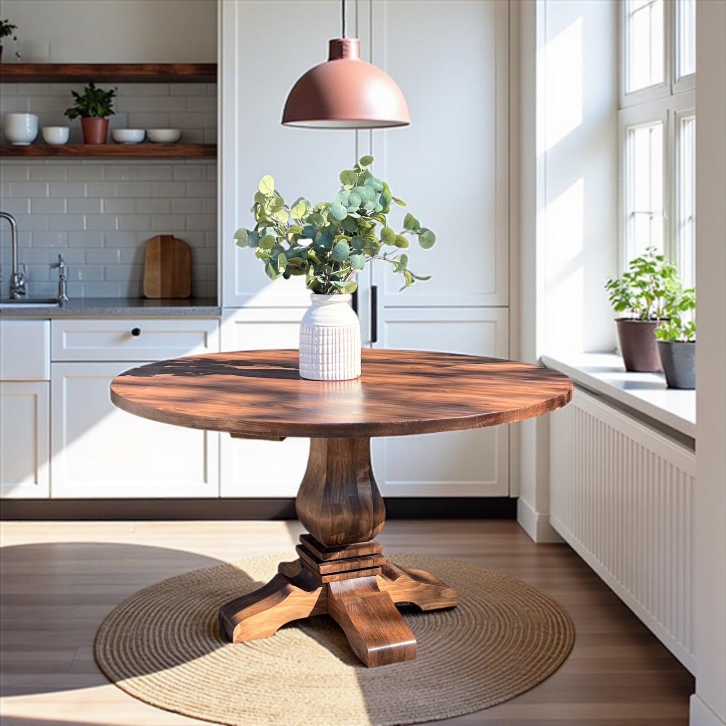 Amora Round Rustic Dining Table - Handcrafted Solid Wood Table