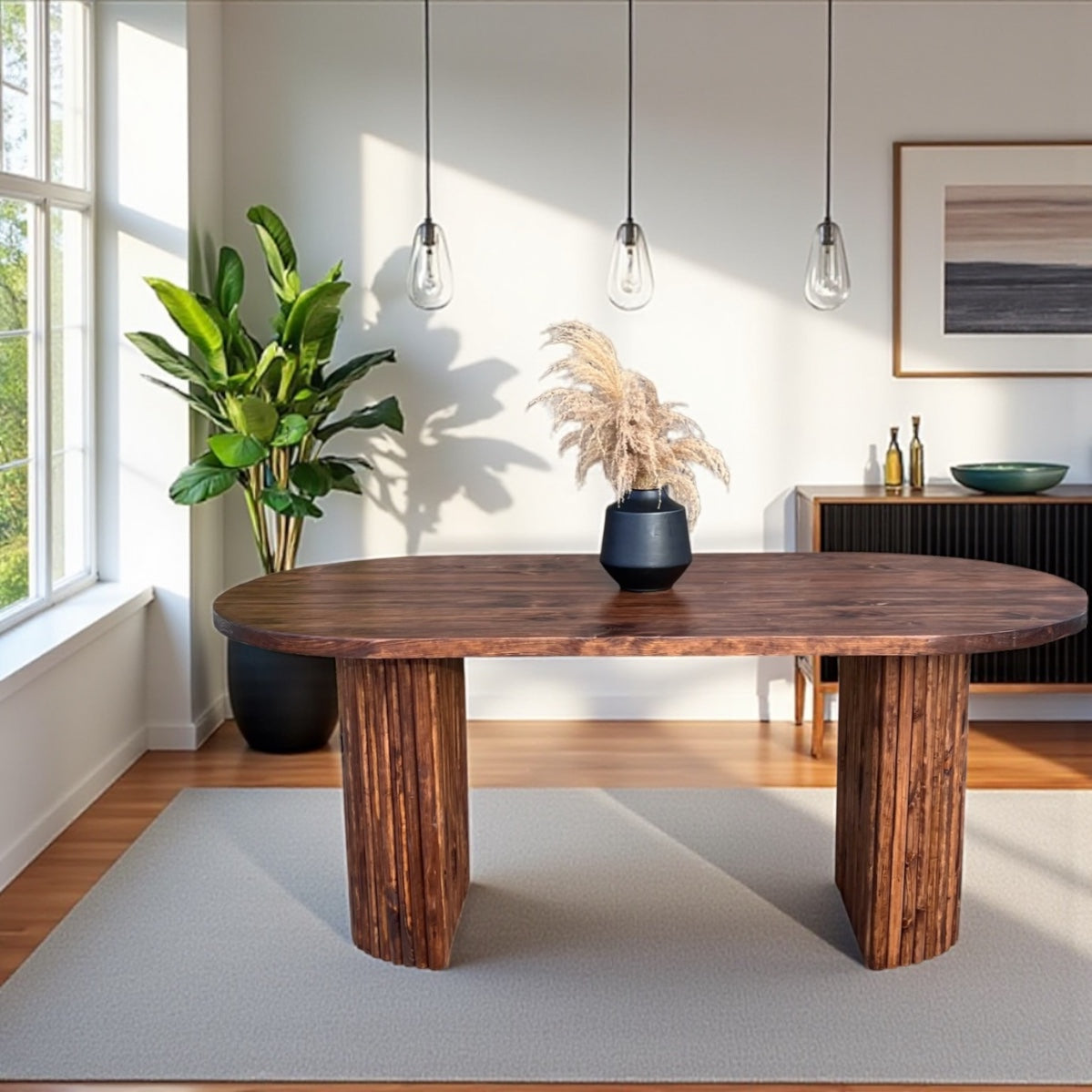 Celeste Modern Rustic Oval Dining Table - Handcrafted Solid Wood Dining Table