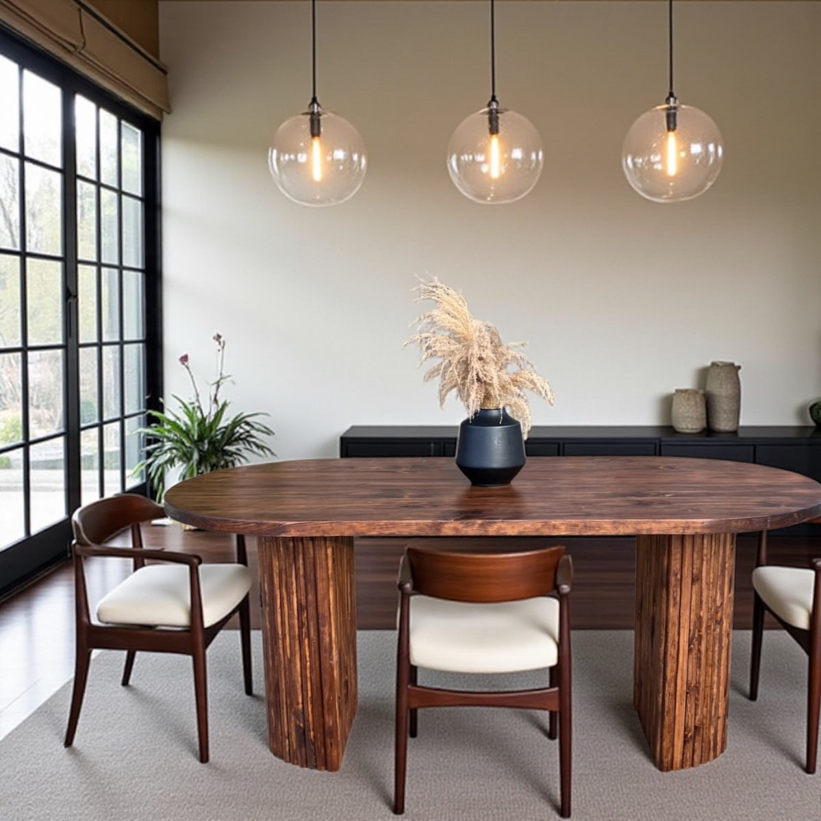Celeste Modern Rustic Oval Dining Table - Handcrafted Solid Wood Dining Table
