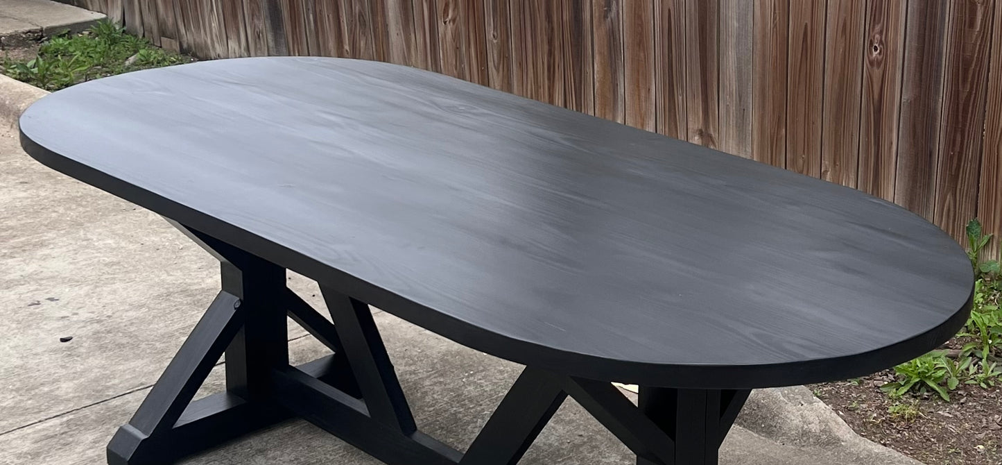 Belle Farmhouse Trestle Oval Dining Table - Handcrafted Solid Wood Dining Table image 2