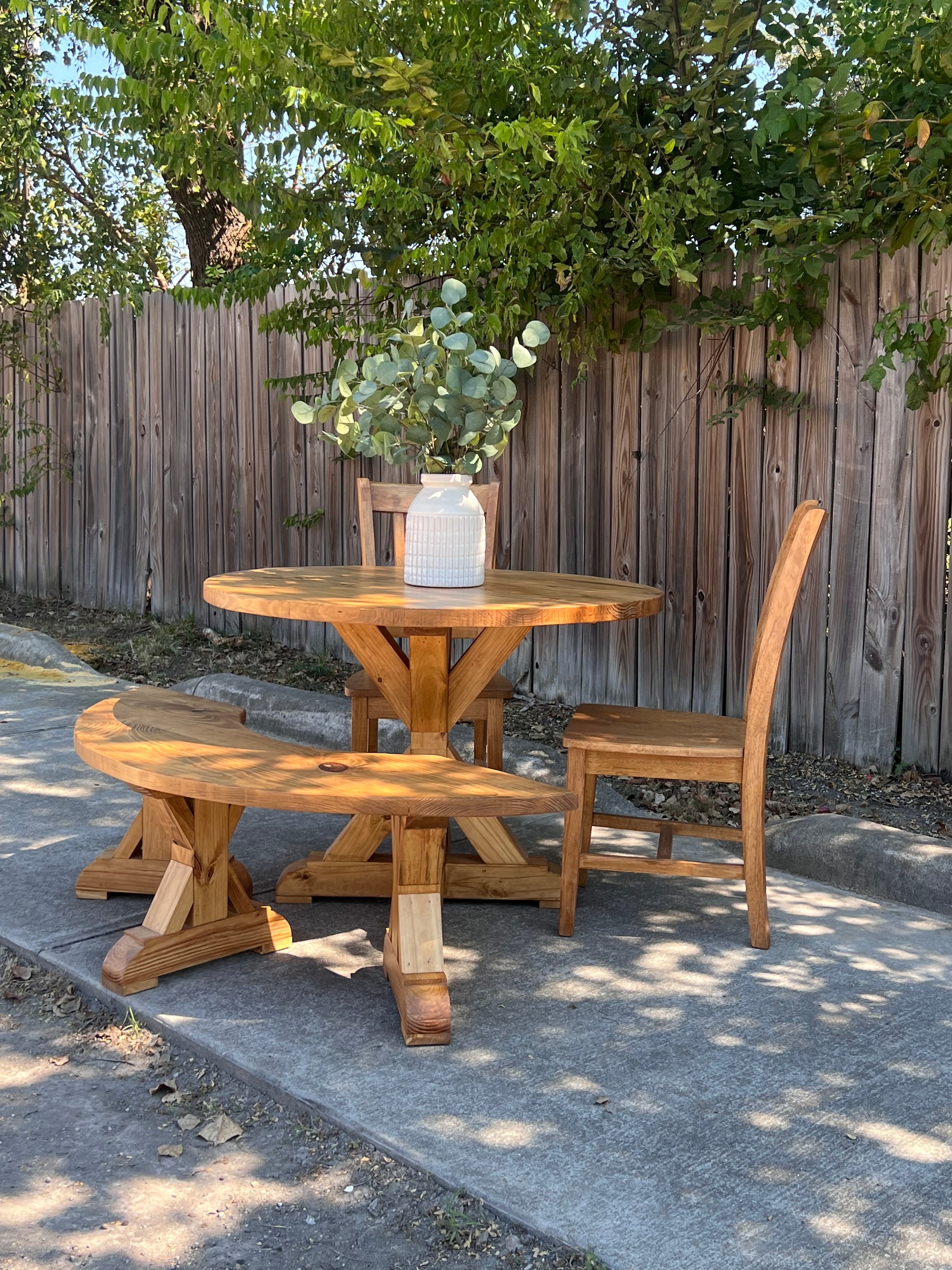 Stella Round Dining Table Set with Chairs Curved Bench - Solid Wood image 4