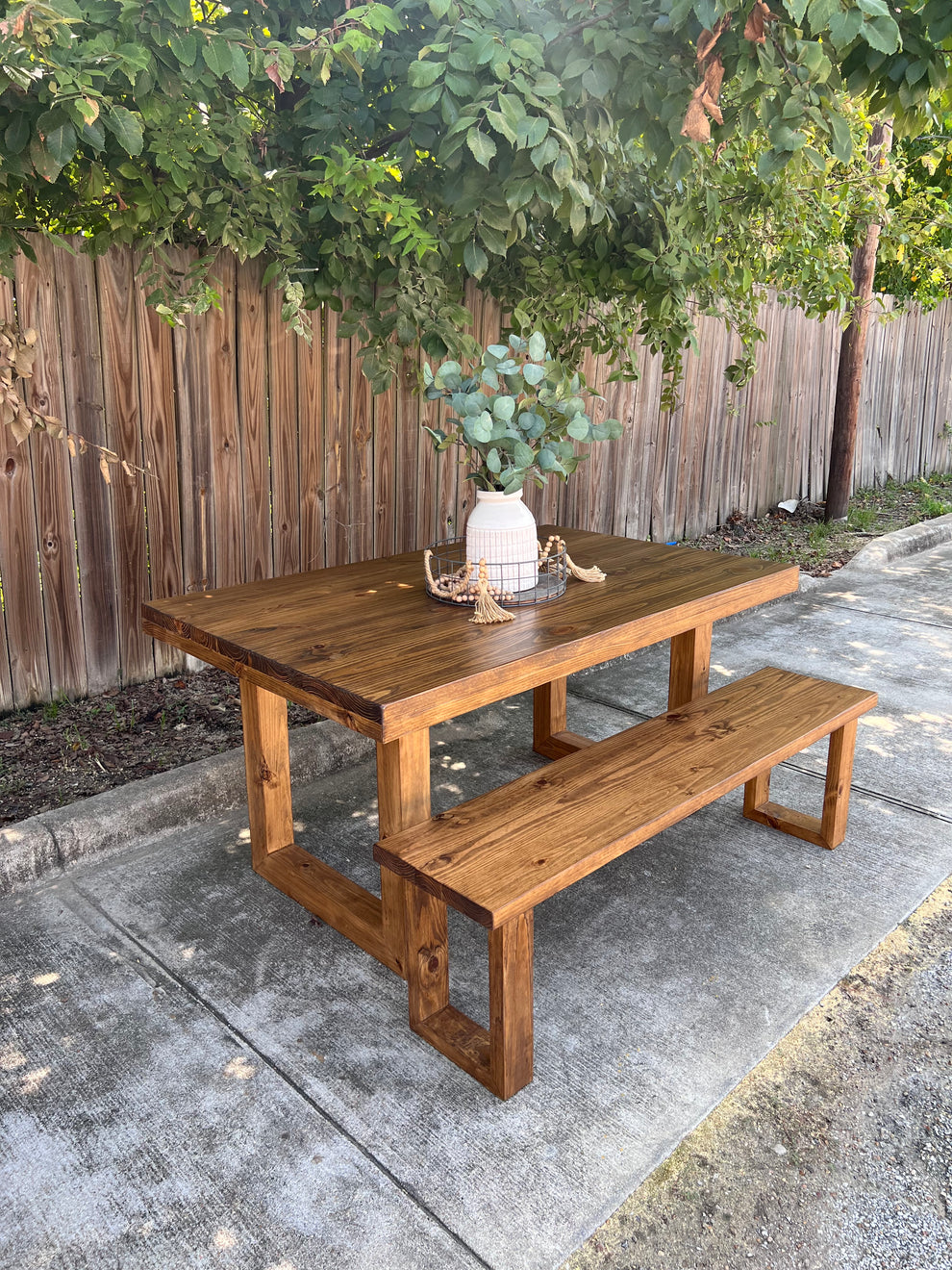 Elise Modern Rustic Dining Table & Bench Set - Handcrafted Solid Wood ...