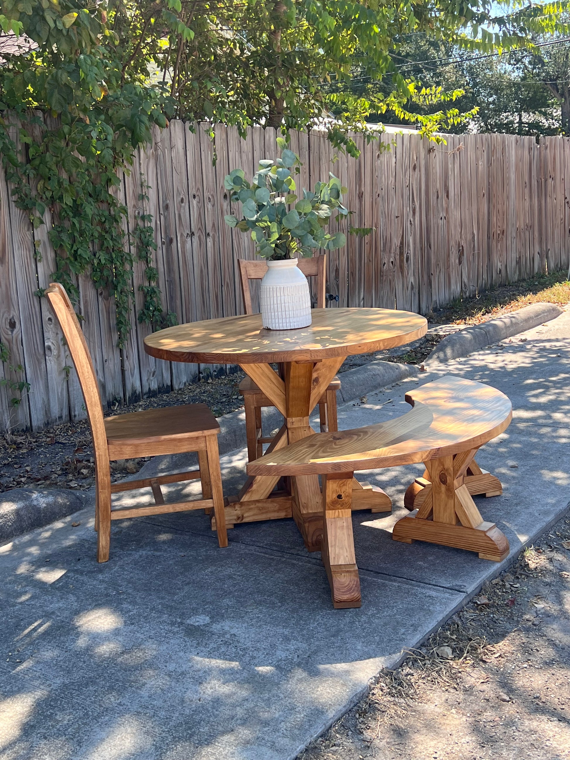 Stella Round Dining Table Set with Chairs Curved Bench - Solid Wood image 0