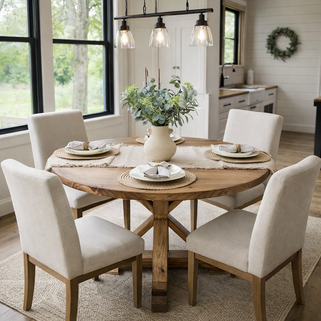 Solid Wood Round Dining Table – Custom Handcrafted Farmhouse Table - Abigail