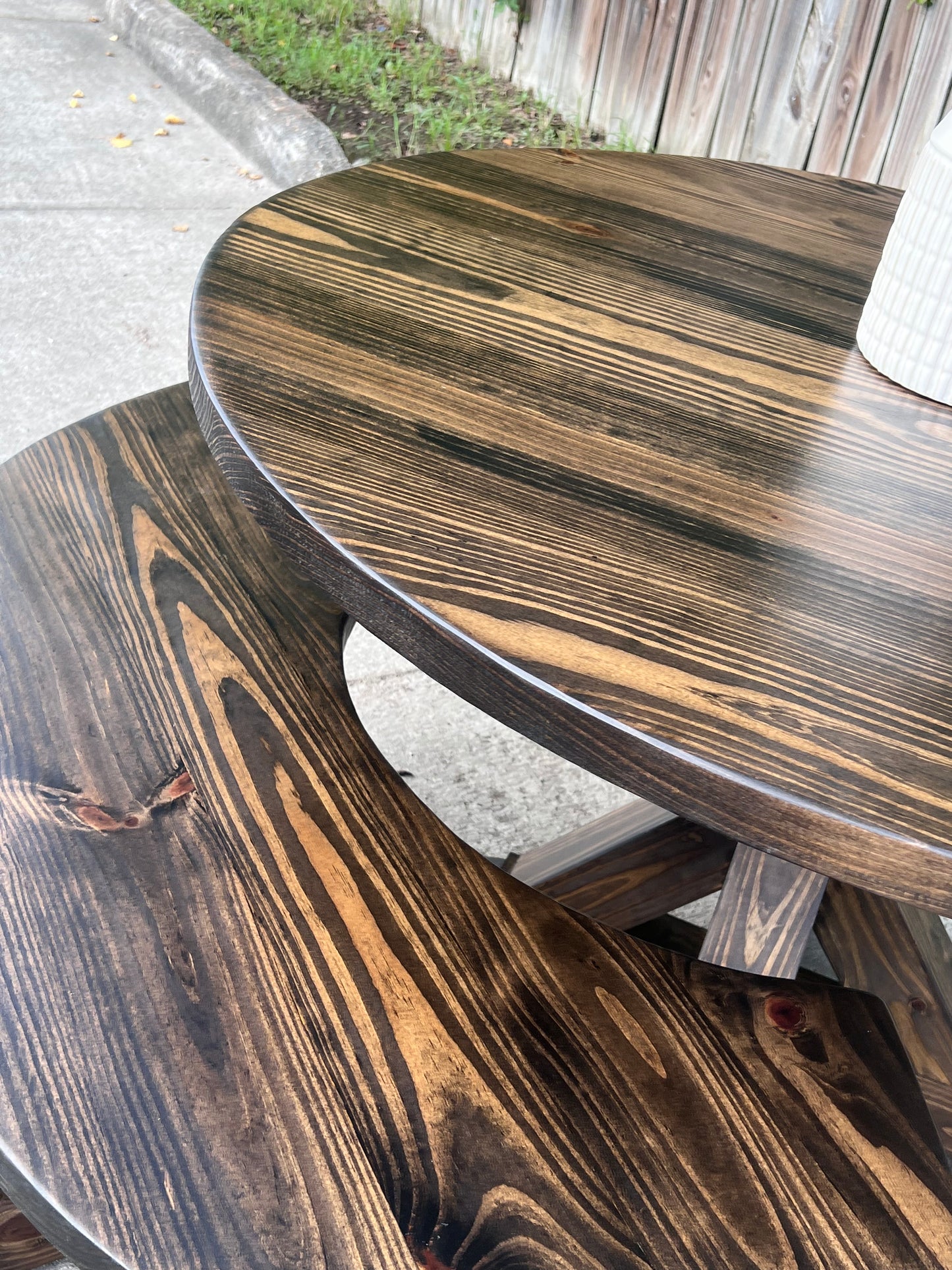 Solid Wood Round Dining Table & Curved Bench Set - Stella -  Farmhouse - Handcrafted