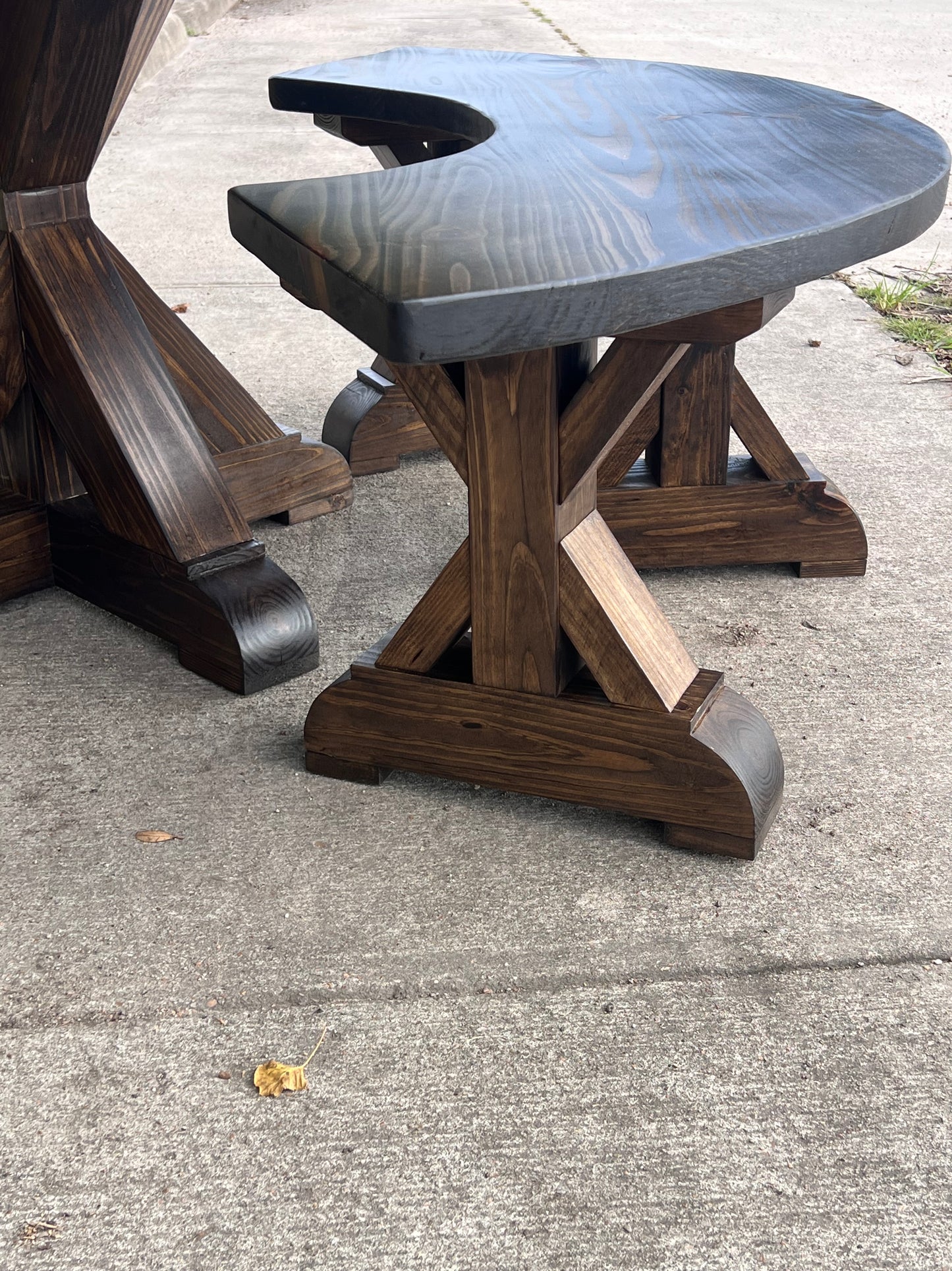 Solid Wood Round Dining Table & Curved Bench Set - Stella -  Farmhouse - Handcrafted