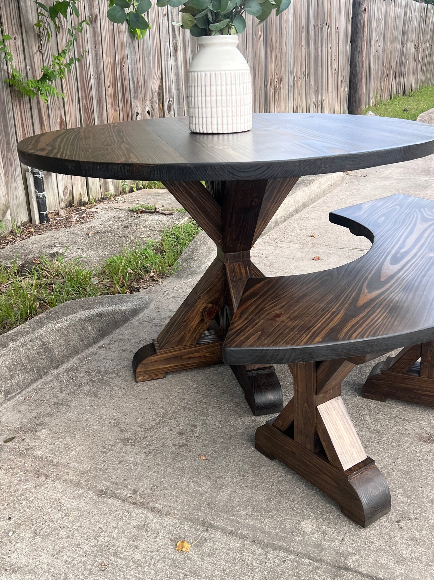 Solid Wood Round Dining Table & Curved Bench Set - Stella -  Farmhouse - Handcrafted
