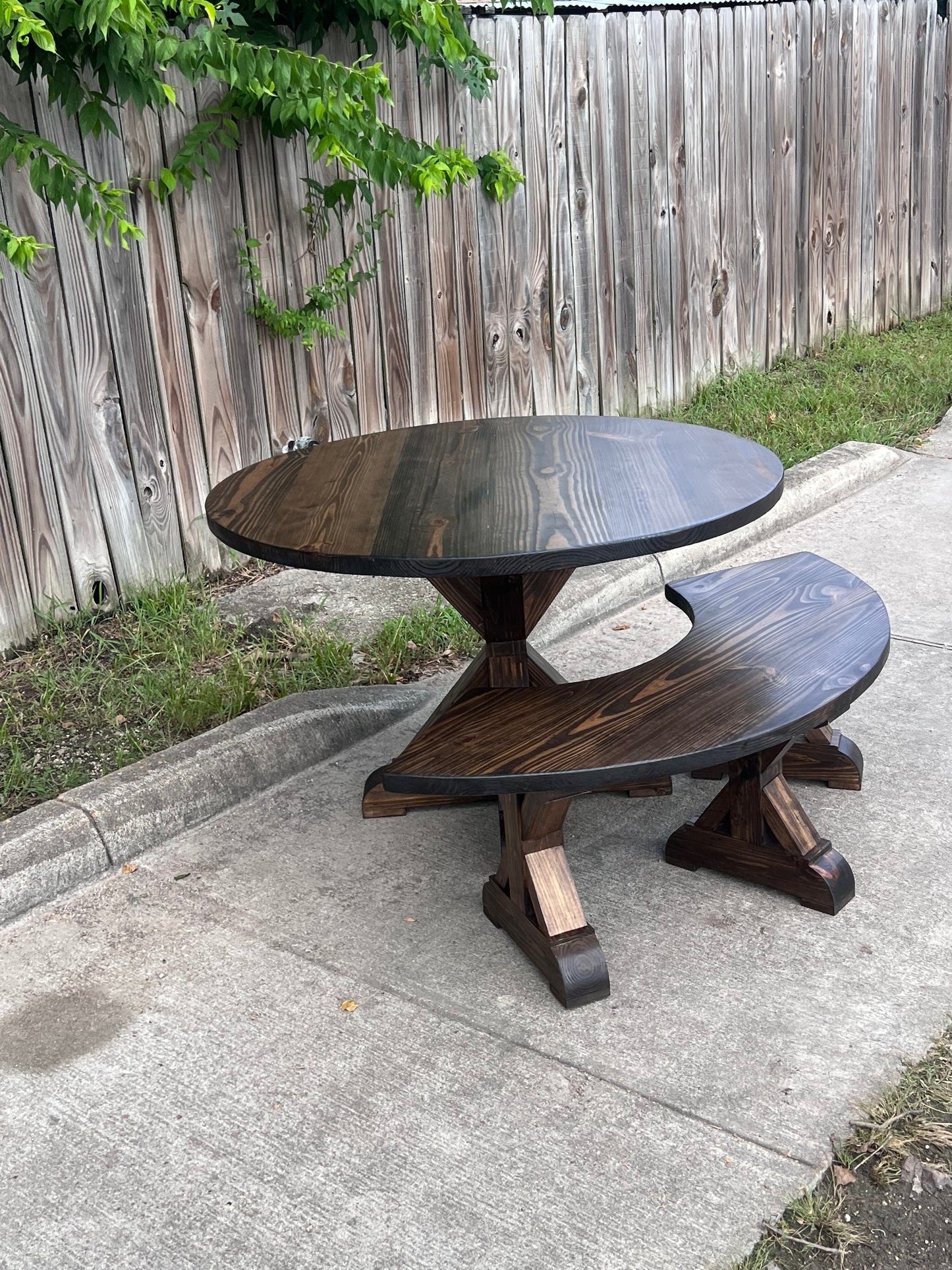 Solid Wood Round Dining Table & Curved Bench Set - Stella -  Farmhouse - Handcrafted