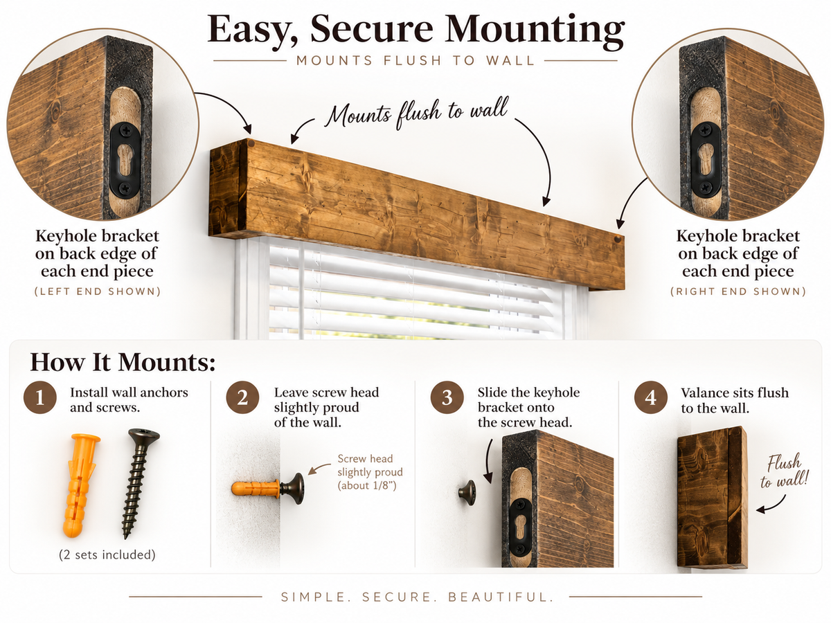 Window Valance Cornice - Rustic  Wood Pelmet box - Decorative Window Treatment