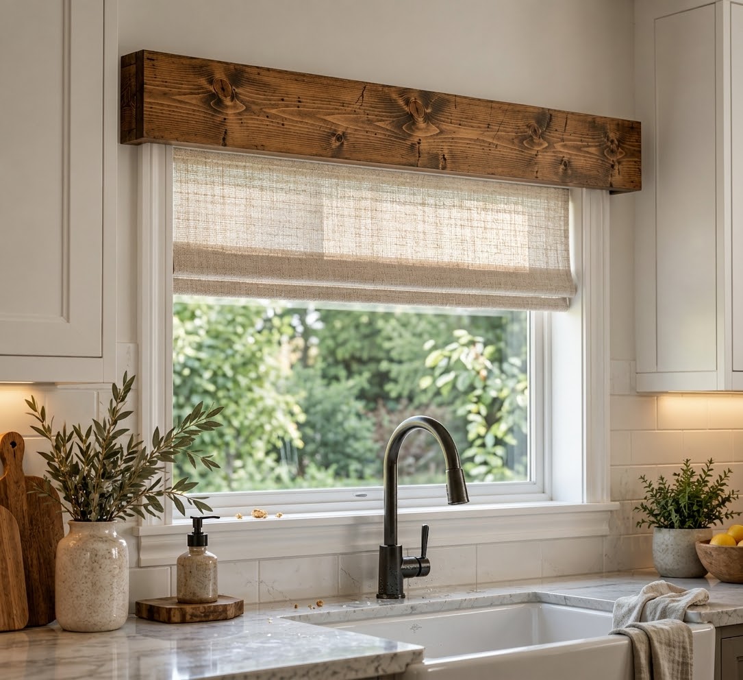 Window Valance Cornice - Rustic  Wood Pelmet box - Decorative Window Treatment