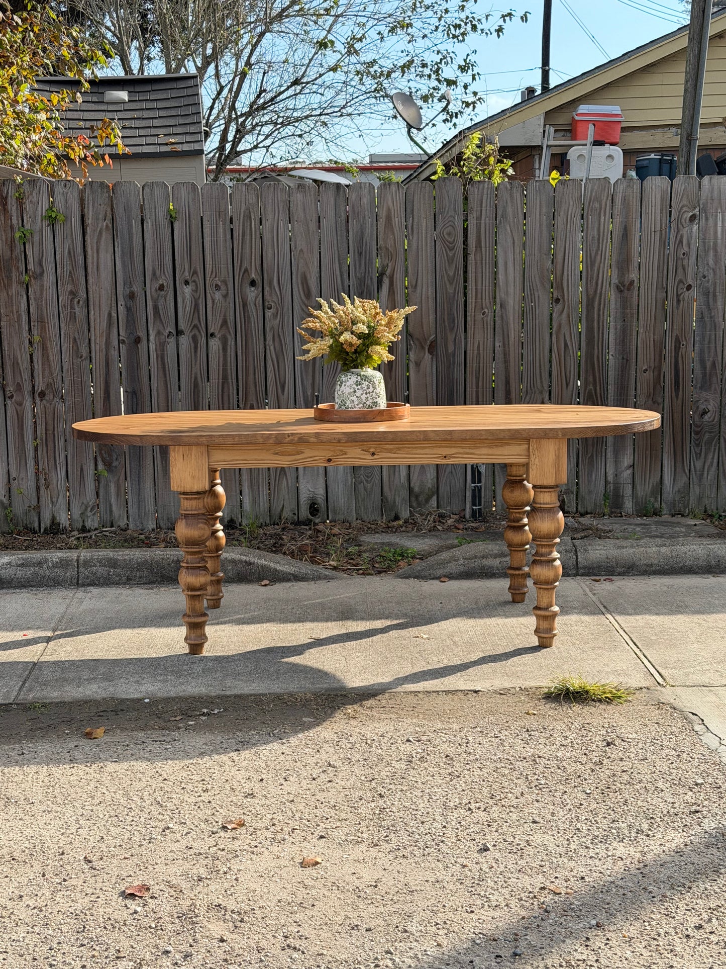 Solid Wood Oval Dining Table with Turned Legs - Dasha - Farmhouse - Handcrafted