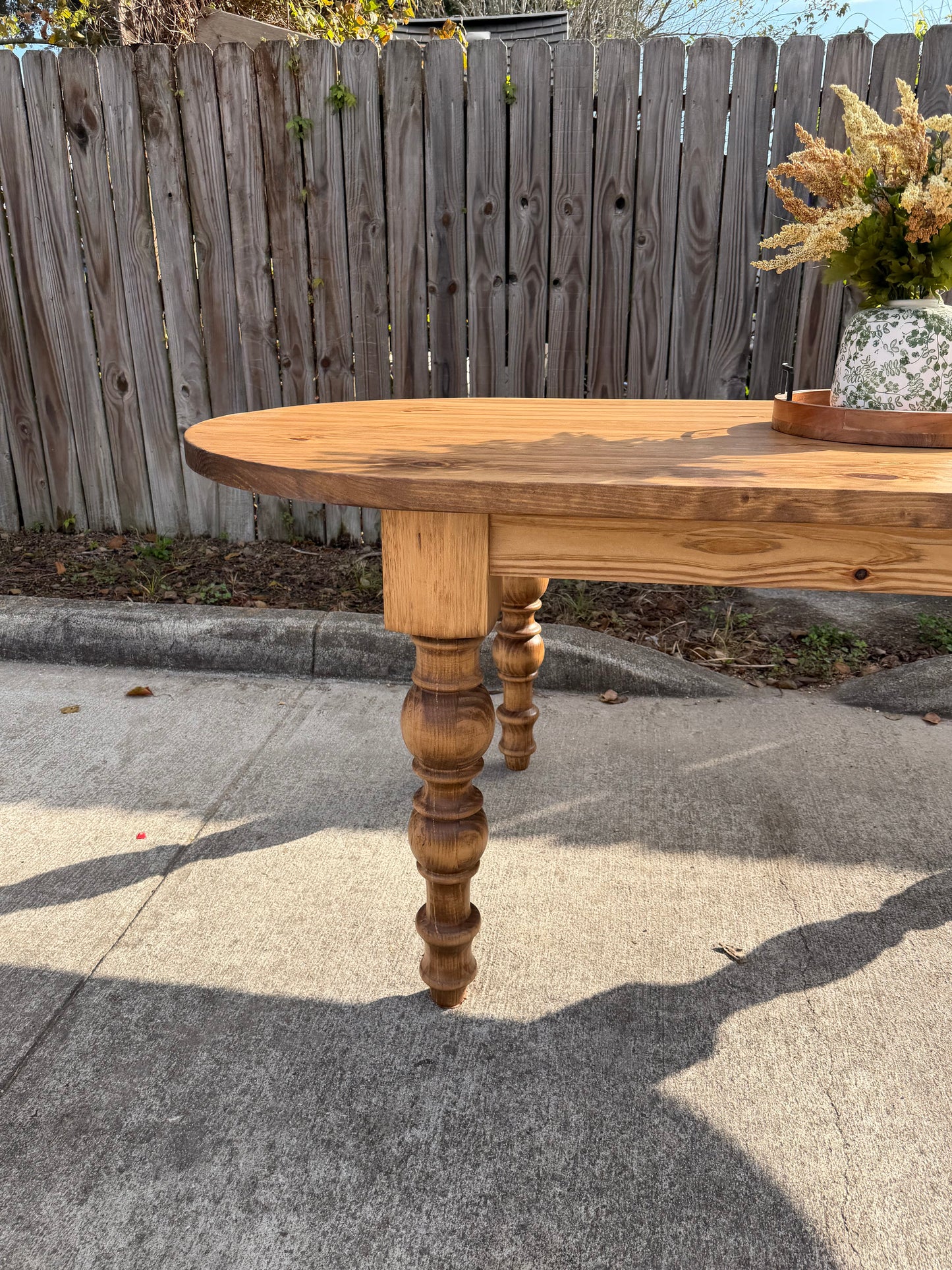 Solid Wood Oval Dining Table with Turned Legs - Dasha - Farmhouse - Handcrafted