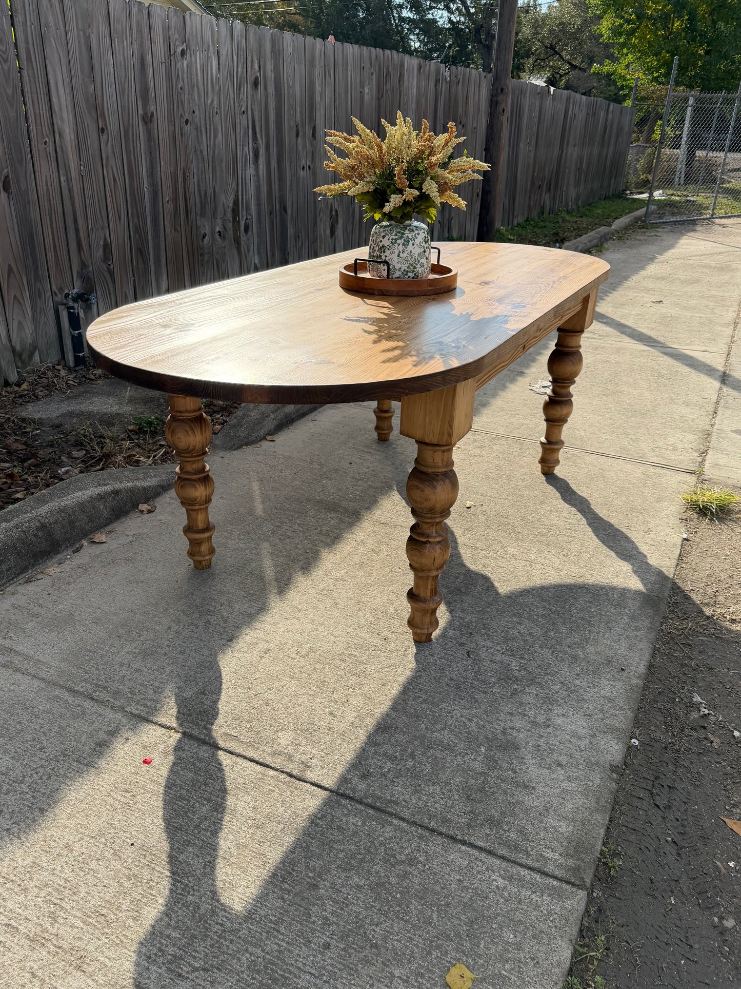 Solid Wood Oval Dining Table with Turned Legs - Dasha - Farmhouse - Handcrafted