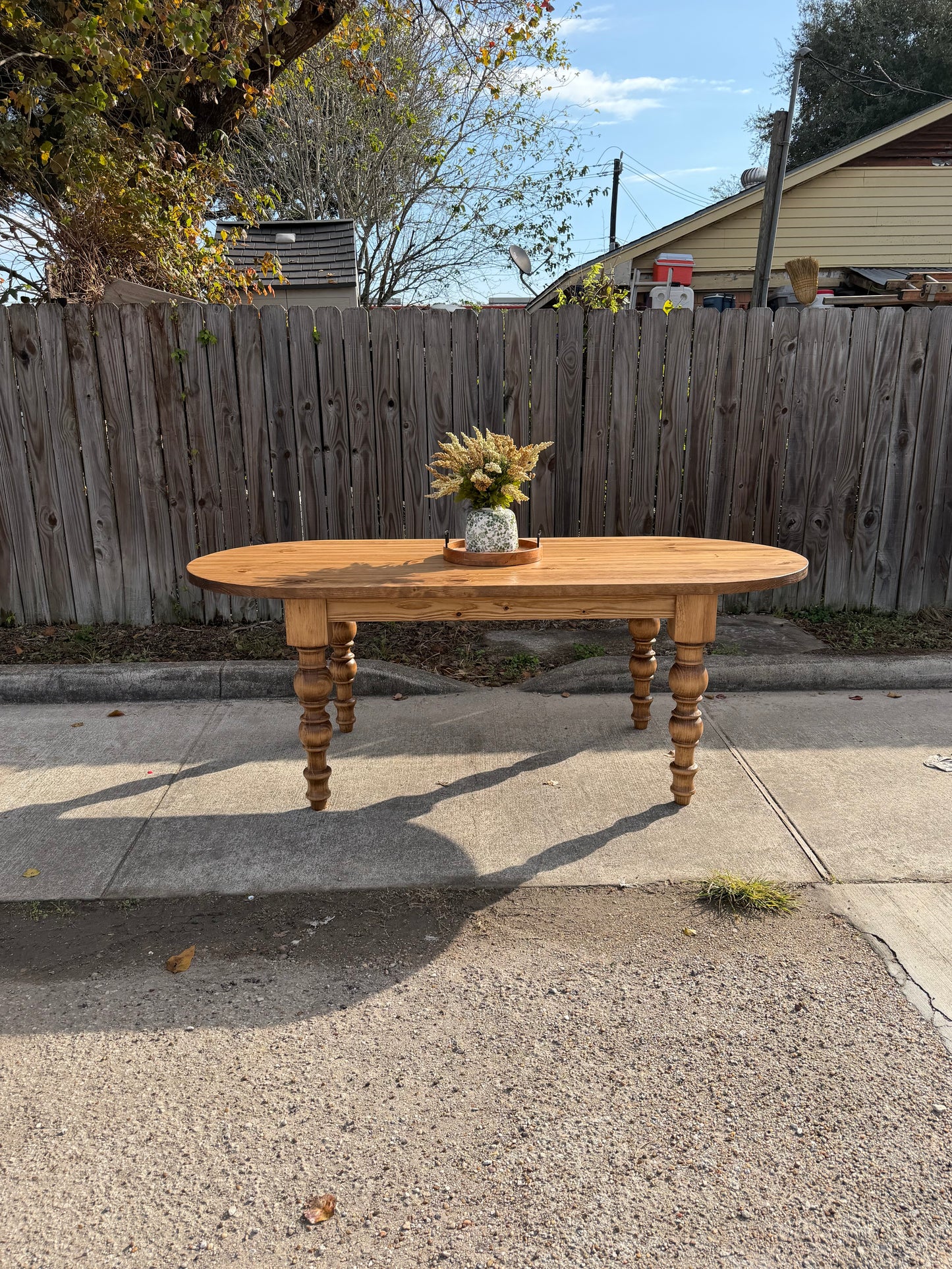 Solid Wood Oval Dining Table with Turned Legs - Dasha - Farmhouse - Handcrafted