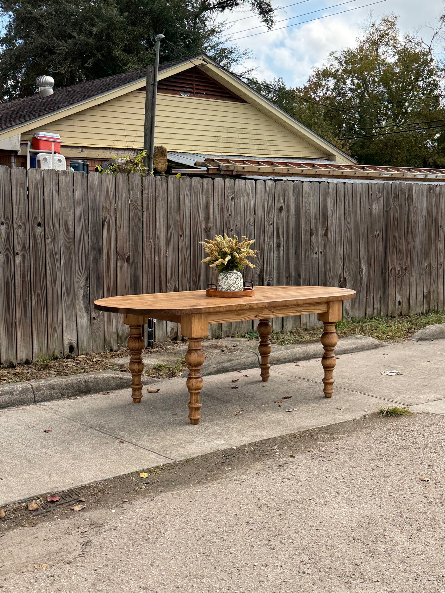 Solid Wood Oval Dining Table with Turned Legs - Dasha - Farmhouse - Handcrafted