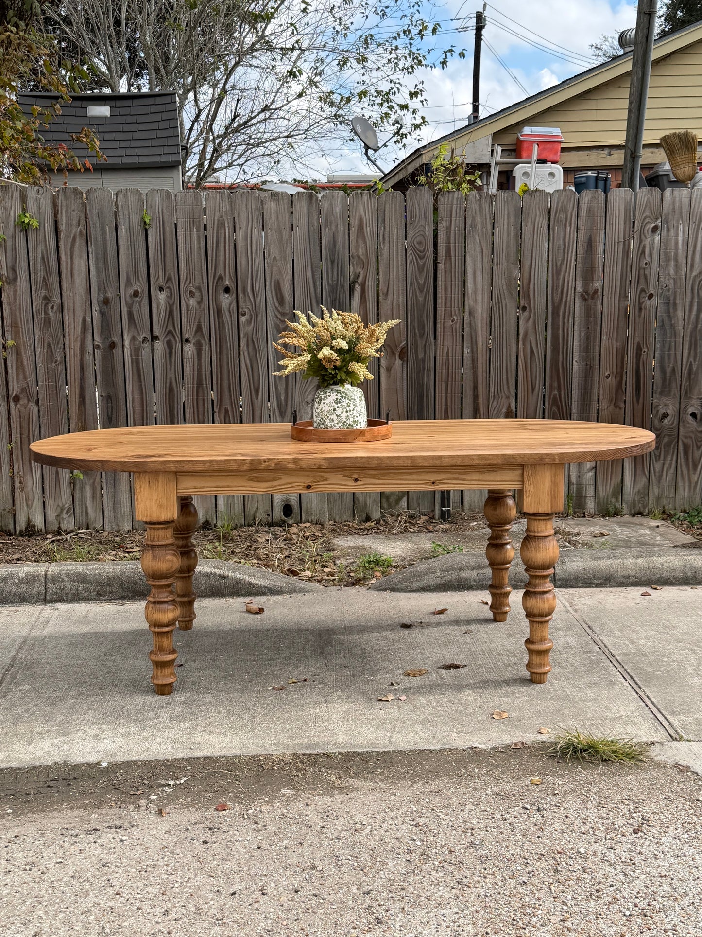 Solid Wood Oval Dining Table with Turned Legs - Dasha - Farmhouse - Handcrafted