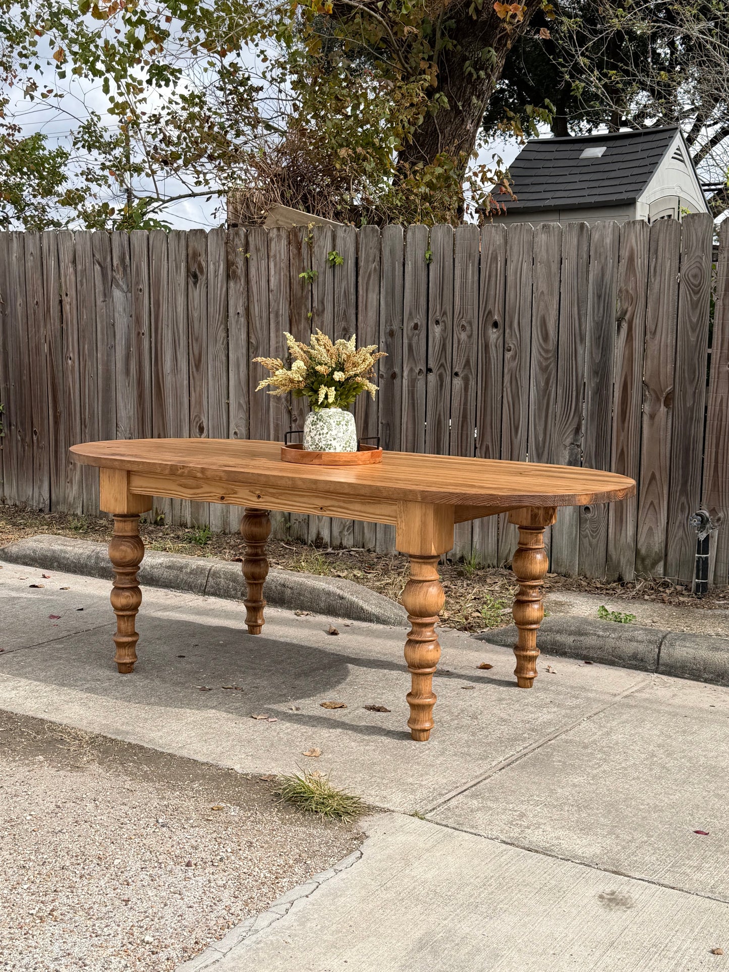 Solid Wood Oval Dining Table with Turned Legs - Dasha - Farmhouse - Handcrafted
