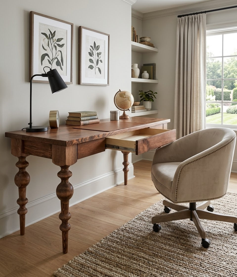 Solid Wood Desk with Drawers - Handcrafted Wooden Desk - Olivia