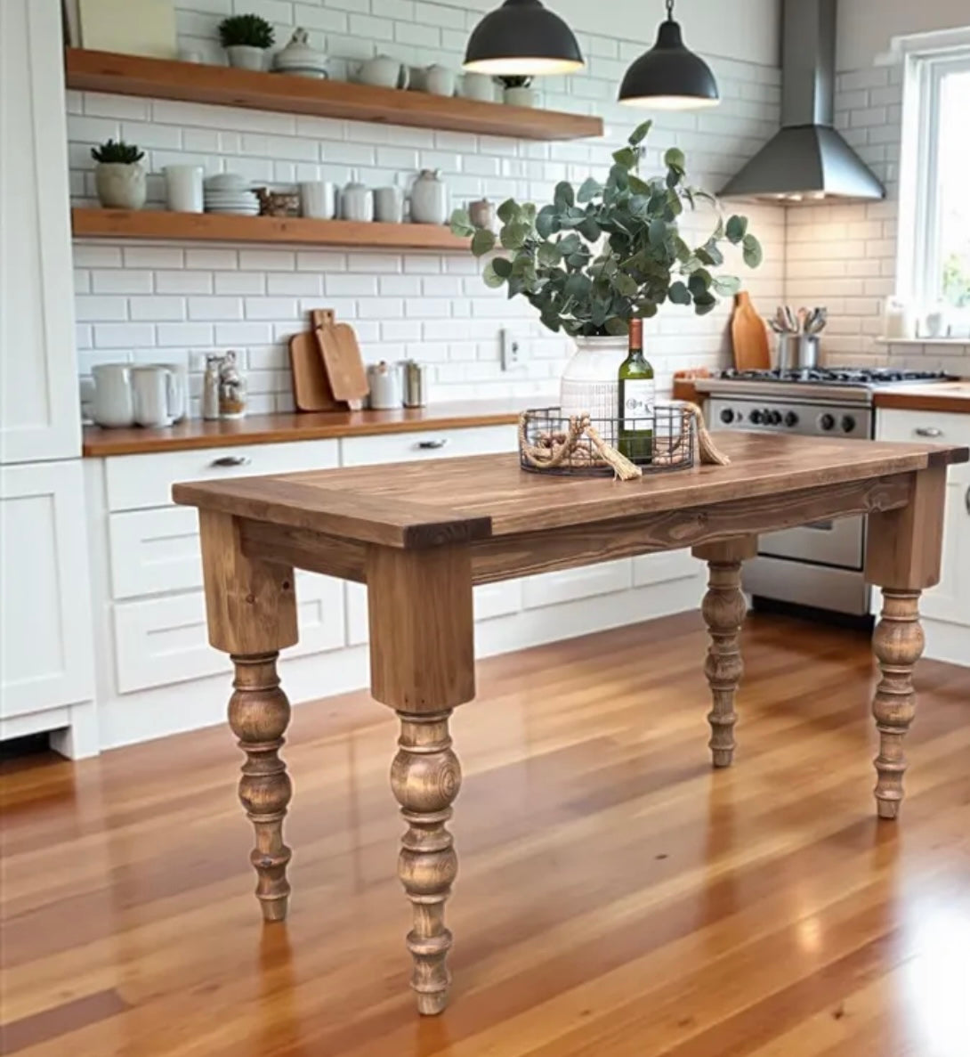 Handcrafted Solid Wood Kitchen Island with Turned Legs - Dasha