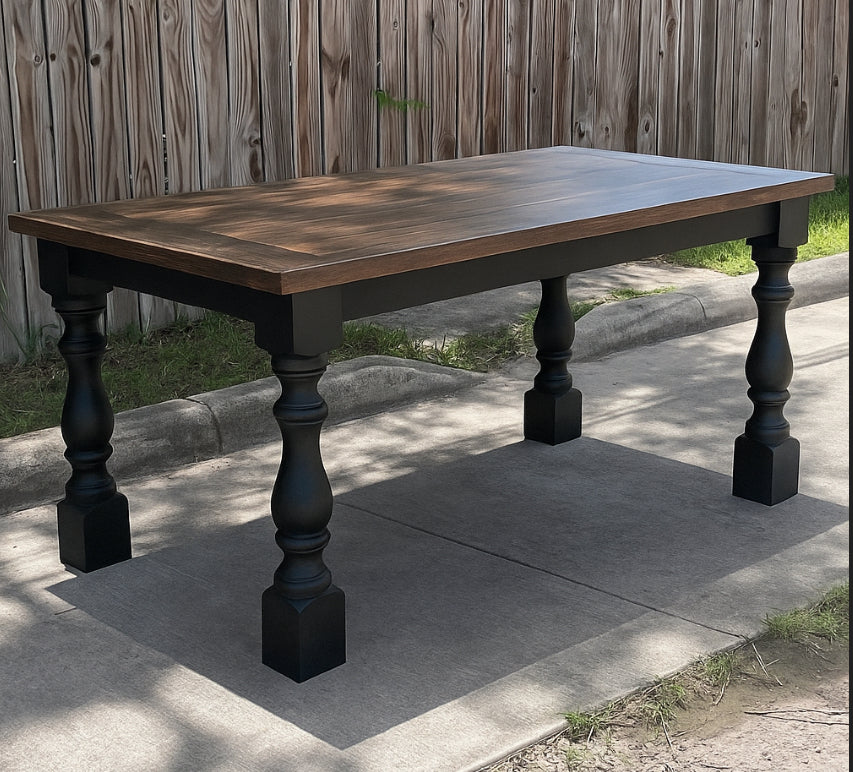 Chateau Farmhouse Dining Table – Handcrafted Solid Wood with Turned Legs