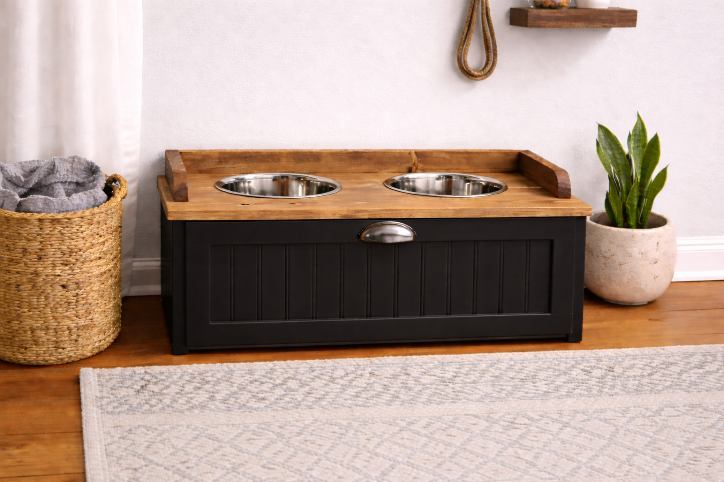 Raised Dog Feeding Station with Storage Drawer - Farmhouse Style - Handcrafted