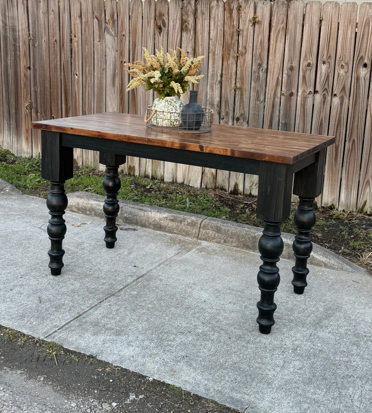 Handcrafted Solid Wood Kitchen Island with Butcher Block with Turned Legs - Dasha