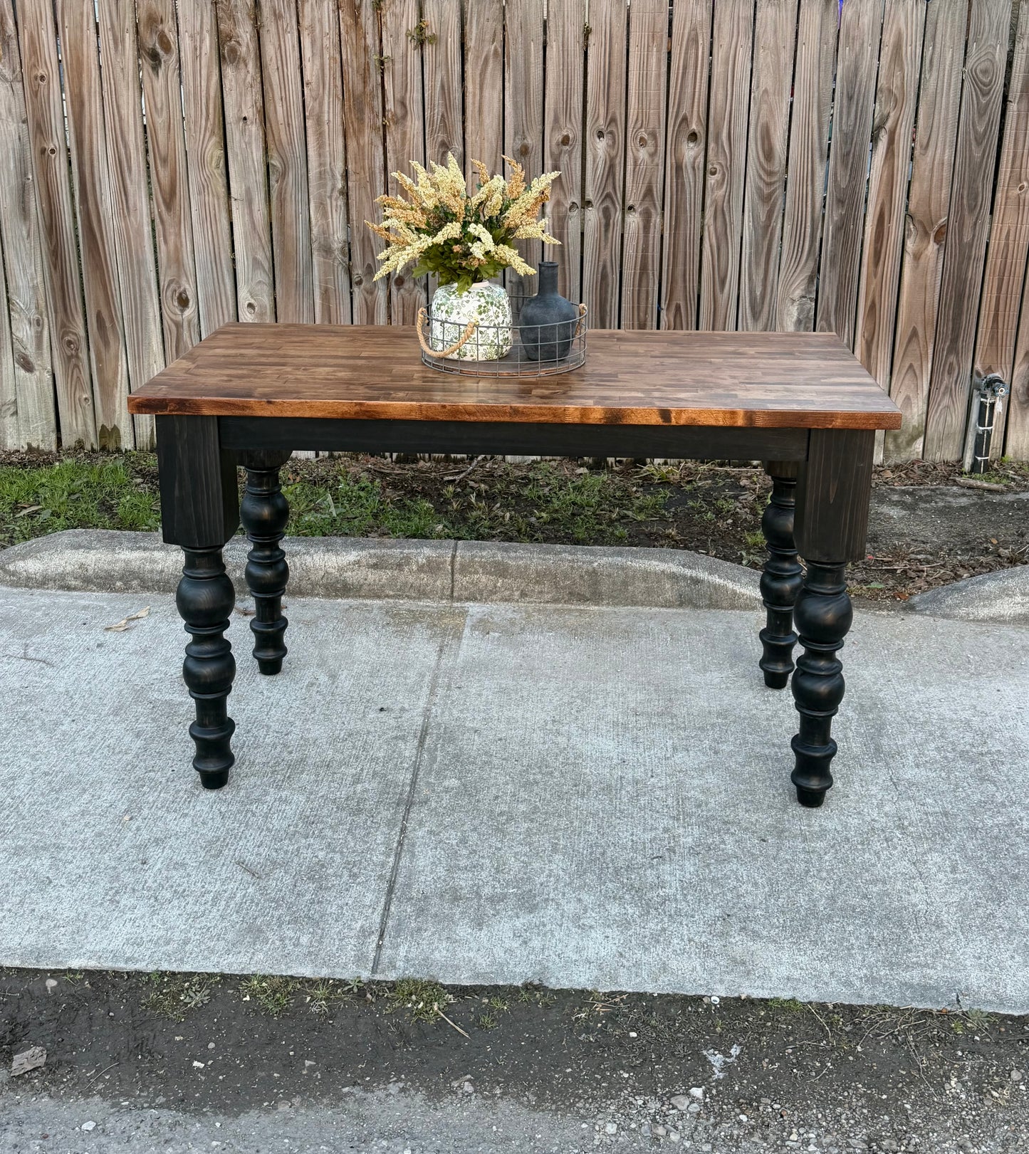 Handcrafted Solid Wood Kitchen Island with Butcher Block with Turned Legs - Dasha