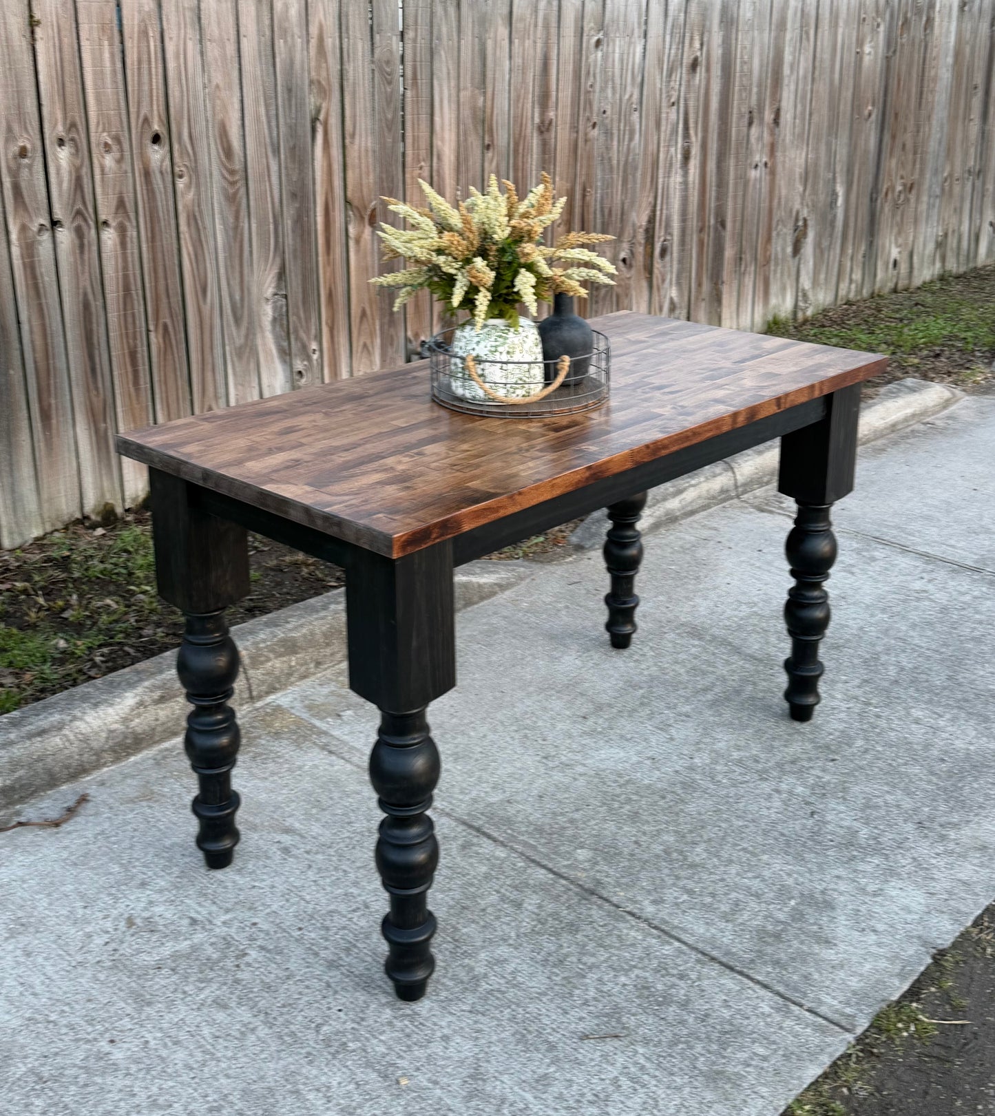 Handcrafted Solid Wood Kitchen Island with Butcher Block with Turned Legs - Dasha