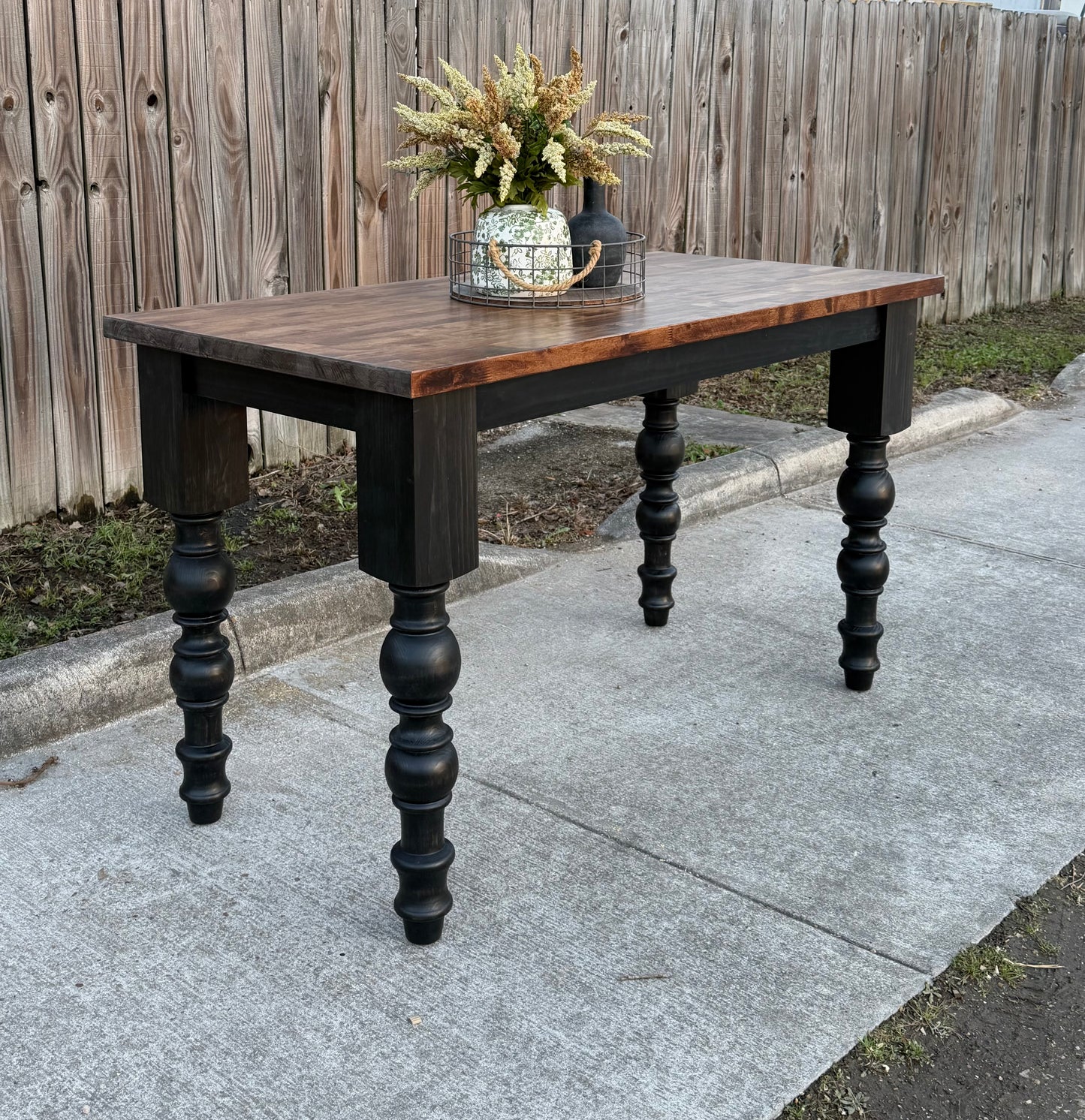Handcrafted Solid Wood Kitchen Island with Butcher Block with Turned Legs - Dasha