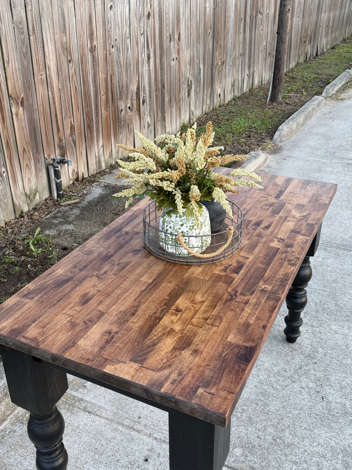 Handcrafted Solid Wood Kitchen Island with Butcher Block with Turned Legs - Dasha