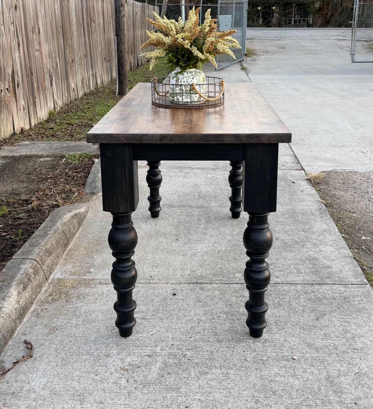 Handcrafted Solid Wood Kitchen Island with Butcher Block with Turned Legs - Dasha