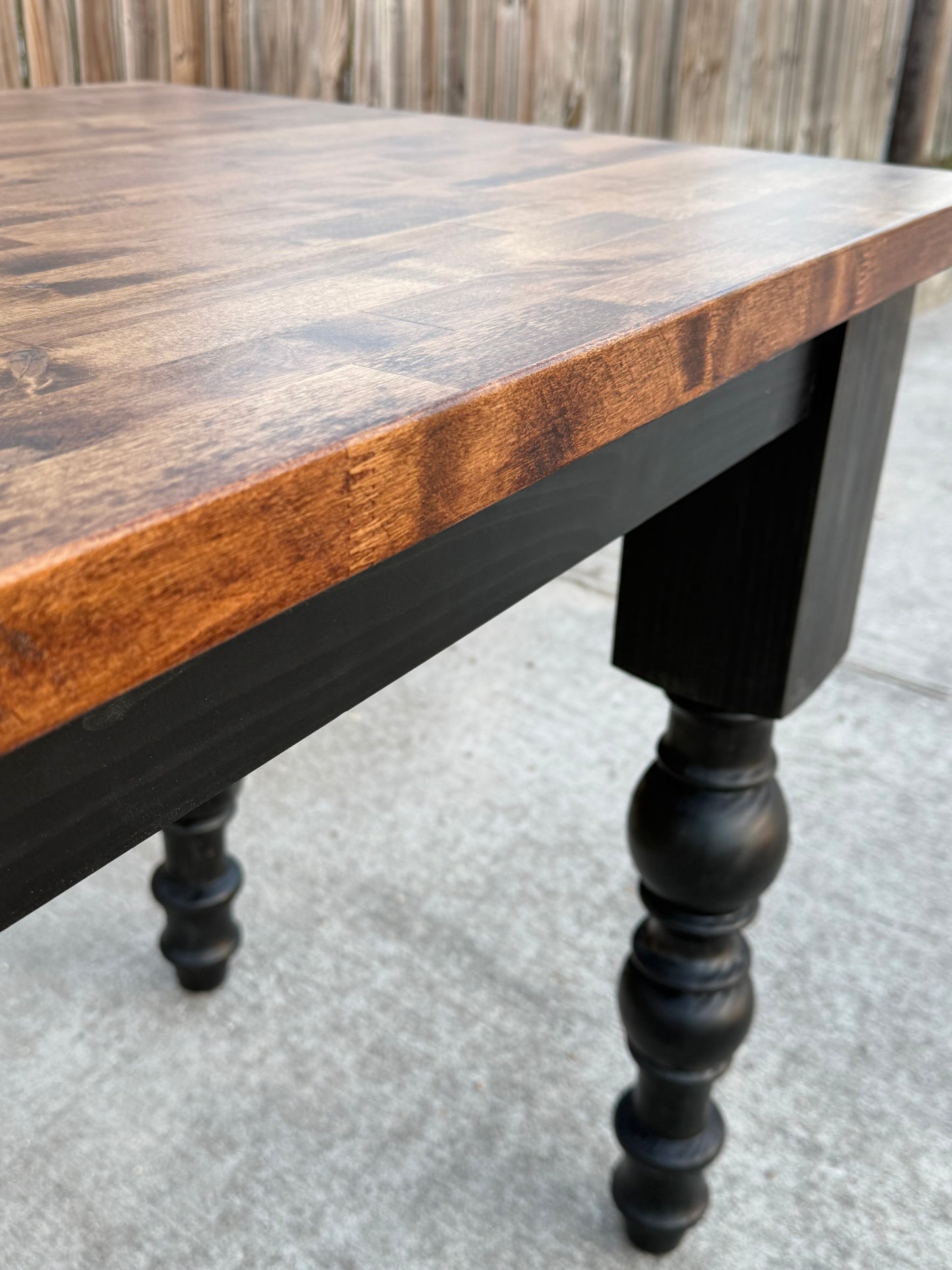 Handcrafted Solid Wood Kitchen Island with Butcher Block with Turned Legs - Dasha