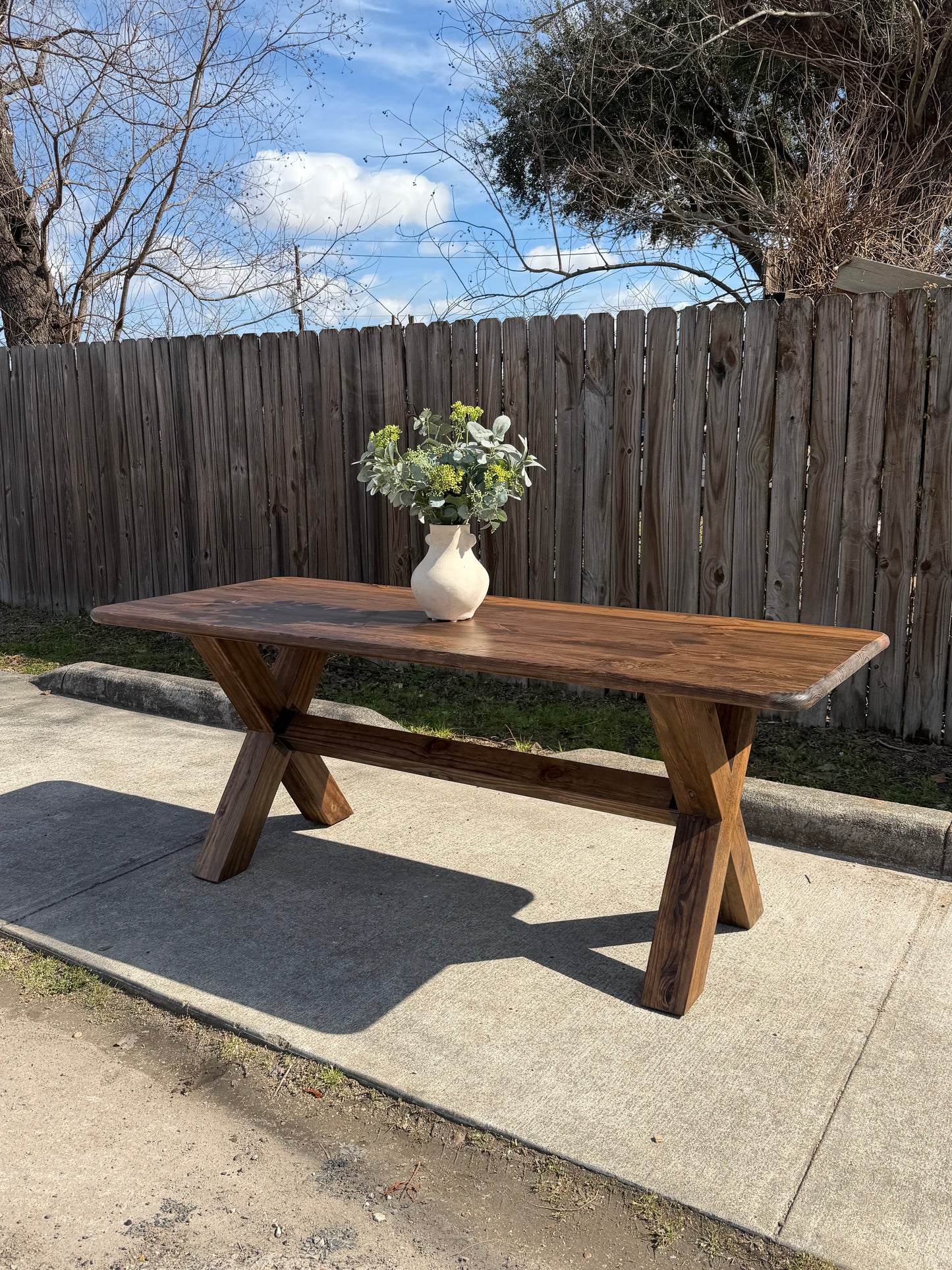 Solid Wood Farmhouse Dining Table with X Legs - Handcrafted Modern Rustic - Calista
