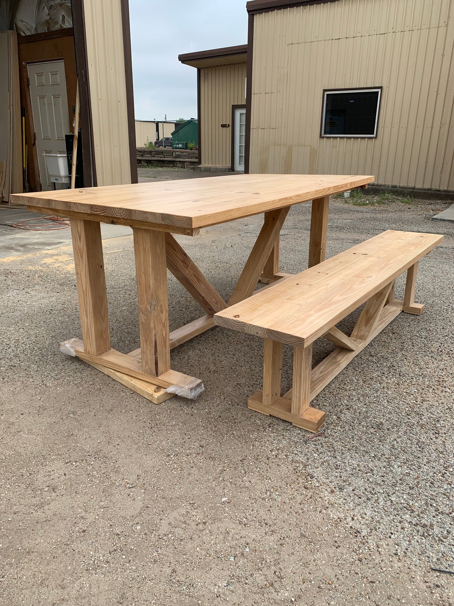 Solid Wood Farmhouse Dining Table & Bench Set - Handcrafted Modern Rustic - Savannah