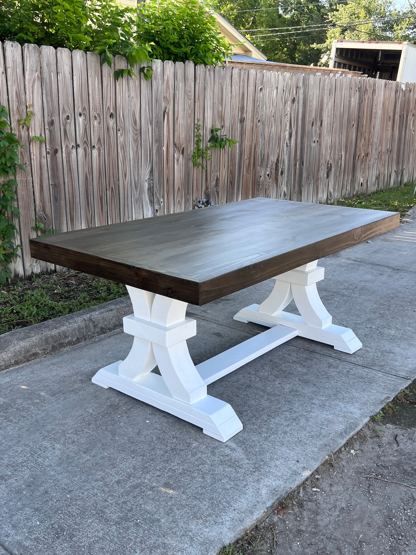 Leona Farmhouse Dining Table – Handcrafted Solid Wood with Flared Pedestal Base