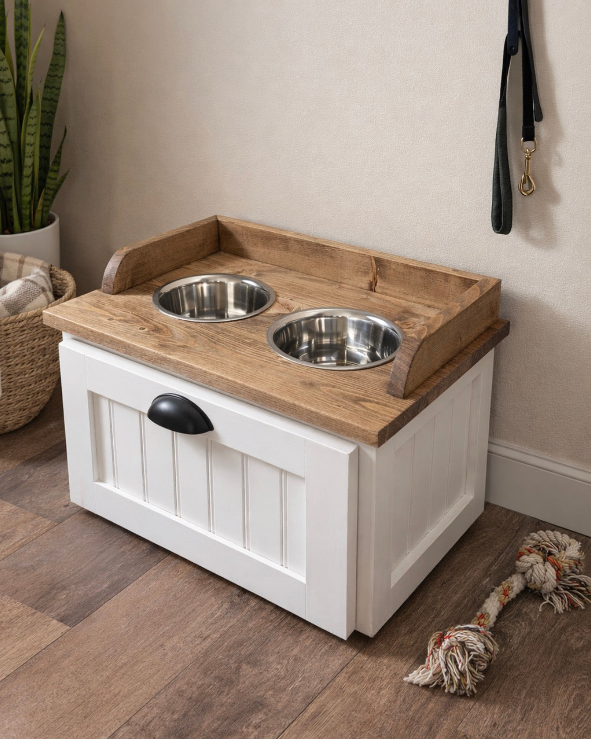Raised Dog Feeding Station with Storage Drawer - Farmhouse Style - Handcrafted