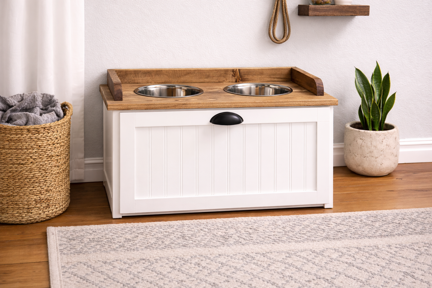 Raised Dog Feeding Station with Storage Drawer - Farmhouse Style - Handcrafted