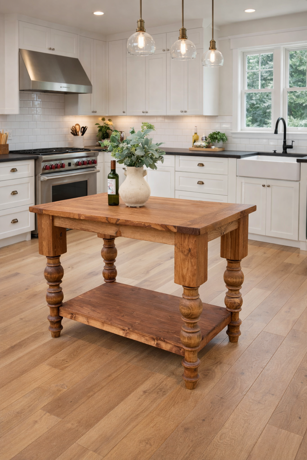 Solid Wood Kitchen Island with Bottom Shelf - Dasha