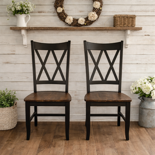Farmhouse Solid Wood Double X-Back Dining Chairs - Set of 2 Chairs - Magnolia