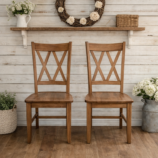 Farmhouse Solid Wood Double X-Back Dining Chairs - Set of 2 Chairs - Magnolia
