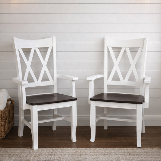 Farmhouse Solid Wood Dining Chairs – Double X Back with Arms- Magnolia