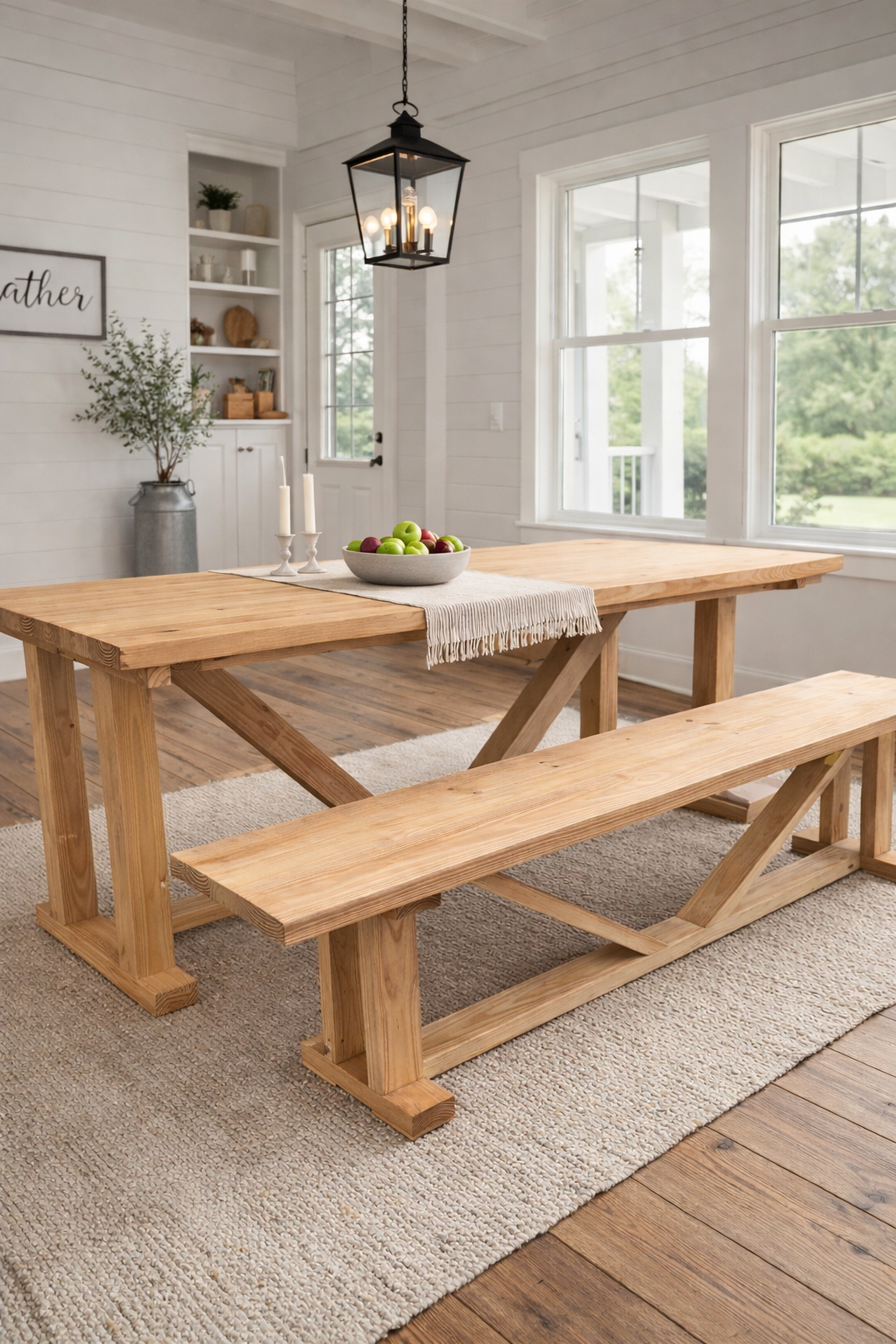 Solid Wood Farmhouse Dining Table & Bench Set - Handcrafted Modern Rustic - Savannah