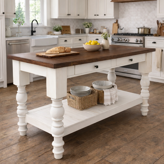 Solid Wood Kitchen Island with Drawers - Dasha