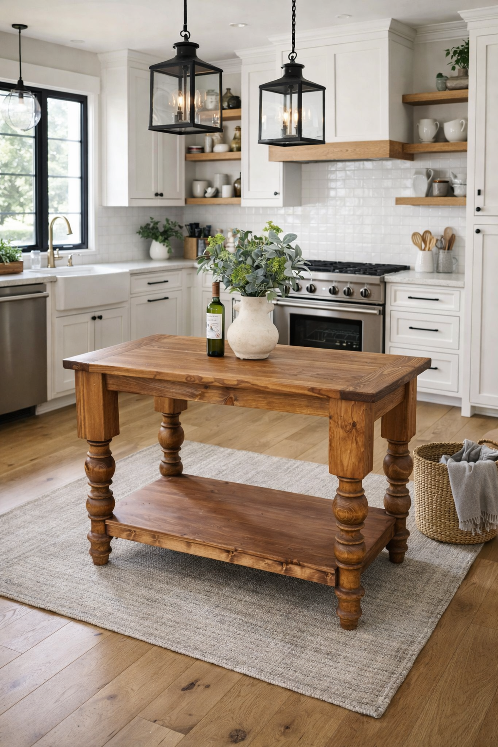 Solid Wood Kitchen Island with Bottom Shelf - Dasha