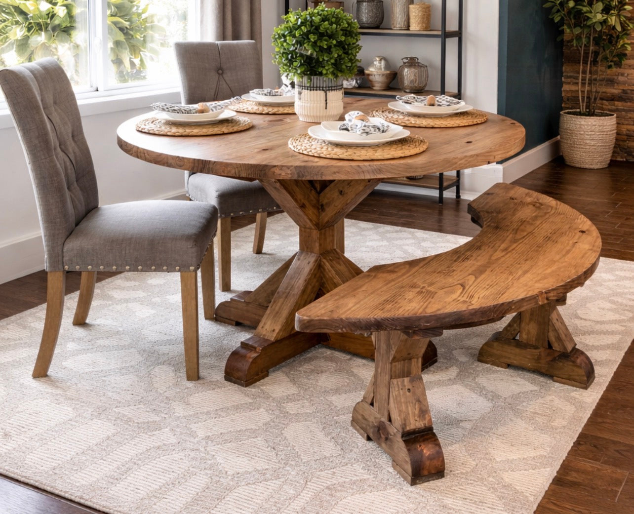 Solid Wood Curved Bench - Handcrafted  Round Bench - Stella